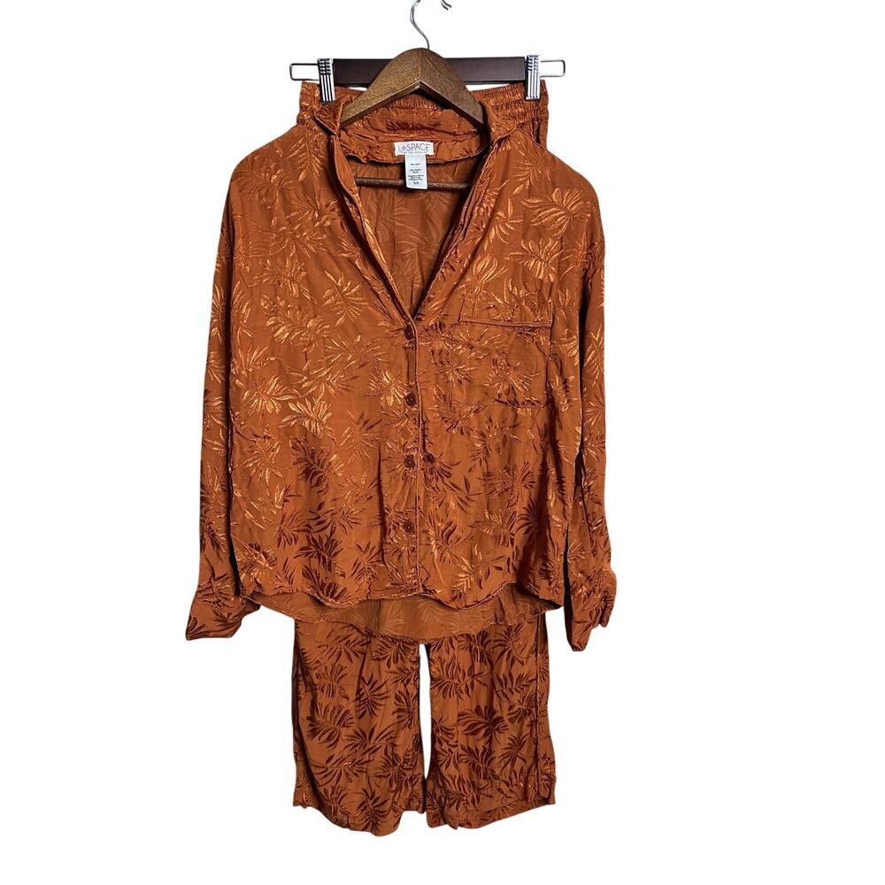 L*Space In Your Dreams Pajama Set size S in Amber Palm Jacquard Satin Lounge